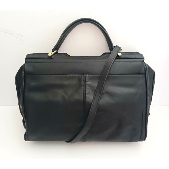 Vince Camuto Fiona Lg Blk Leather Satchel w Crossbody Tan Print Gold Hardware - Picture 3 of 16